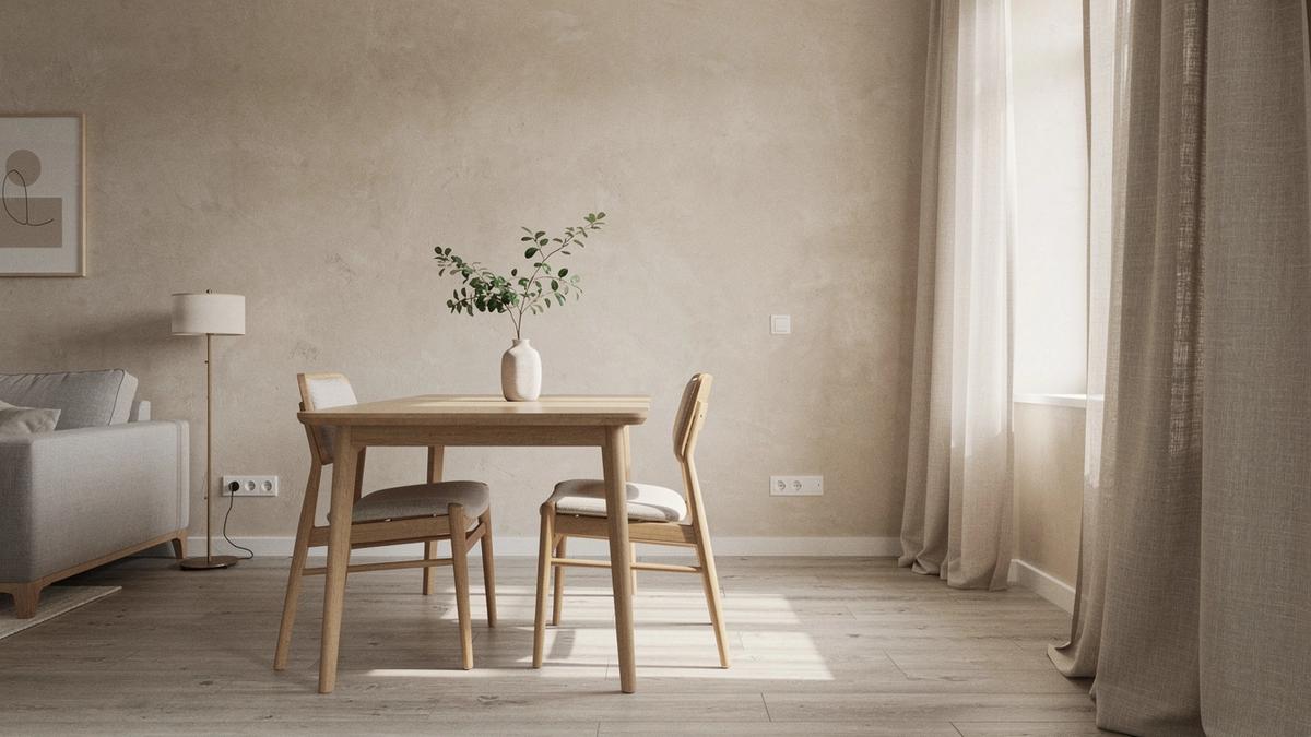 Living room of a managed short-term rental apartment in Kyiv with a clean dining table and daylight